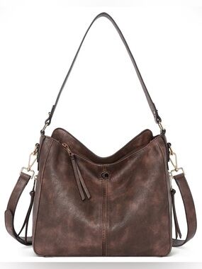 CLUCI Classic Brown Vegan Leather Hobo Bag - Versatile Everyday Shoulder Bag